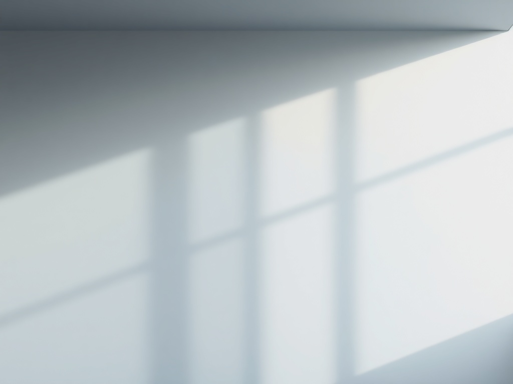 Abstract architectural lines and geometric shadows cast on a pristine white wall, subtle gradient of cool blue and warm gray, soft diffused lighting, high-end texture, 8k commercial photography